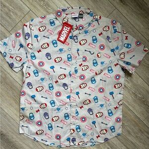 Marvel Men’s Short Sleeve Button Down Shirt Ironman Captain America XL N…